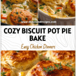 Golden Biscuit Chicken Pot Pie with creamy filling baked in a casserole for easy homestyle Dinner Ideas.